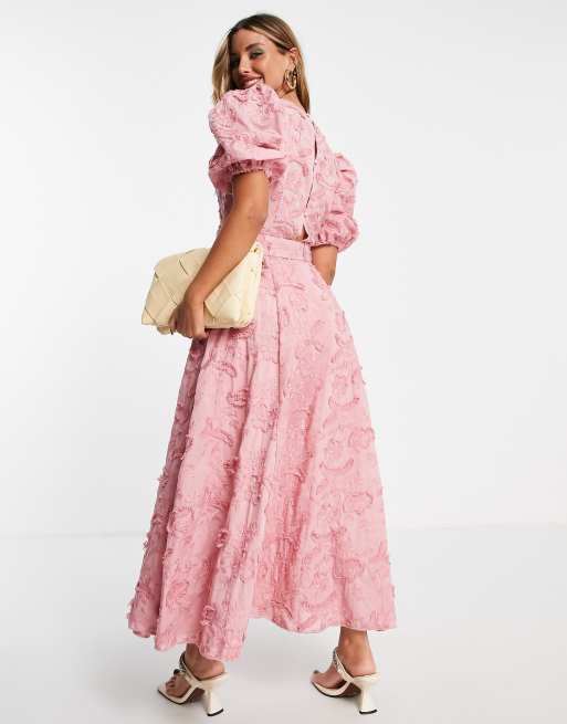 Bright Pink Textured Belted Midi Shirt Dress