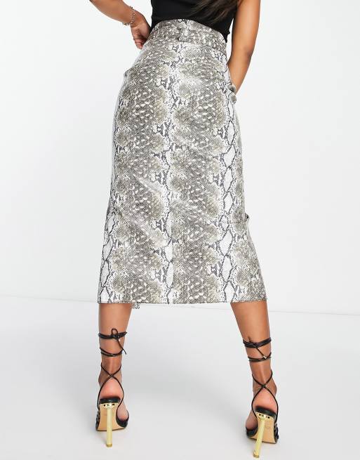 Grey snake store print midi skirt