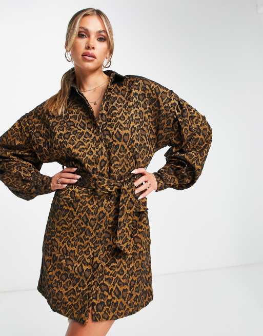 Asos leopard shop print shirt dress