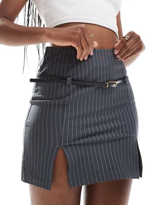  ASOS DESIGN belted mini skirt with belt in pinstripe