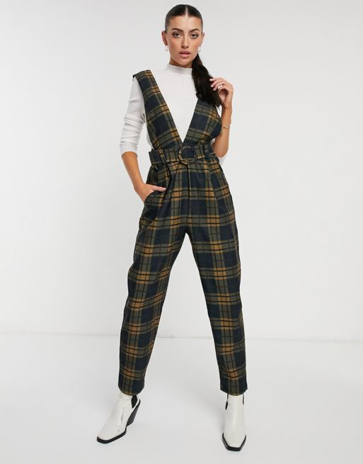 ASOS DESIGN belted overalls in navy check | ASOS