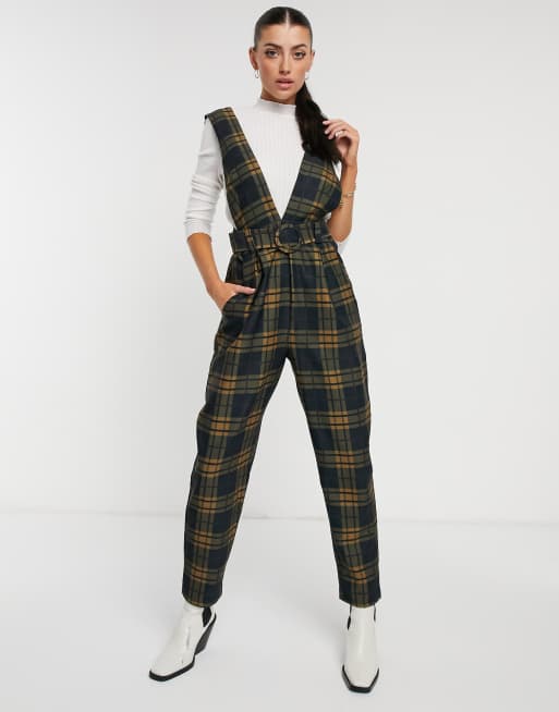 ASOS DESIGN belted overalls in navy check ASOS