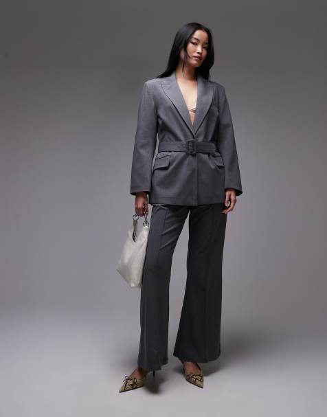 ASOS DESIGN belted oversized blazer in charcoal - view 1
