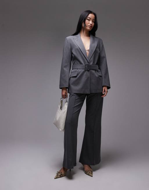 ASOS DESIGN belted oversized blazer in charcoal