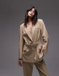 [ASOS DESIGN] ASOS DESIGN belted oversized blazer in light camel-Neutral XS Camel