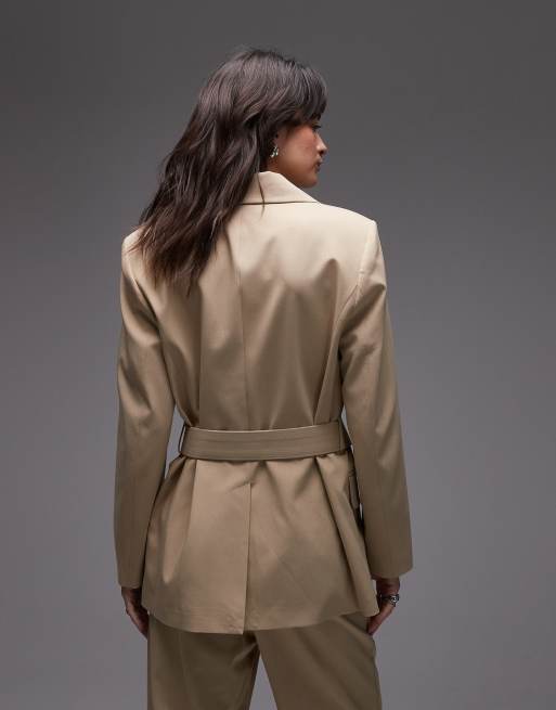 ASOS DESIGN belted oversized blazer in light camel