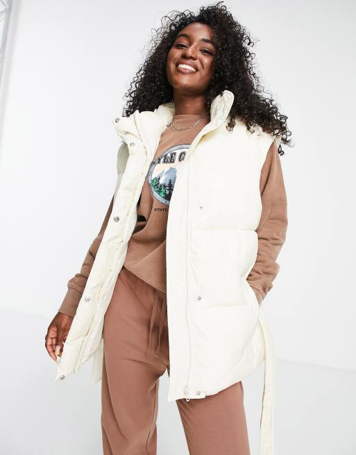 ASOS DESIGN belted padded gilet jacket in cream