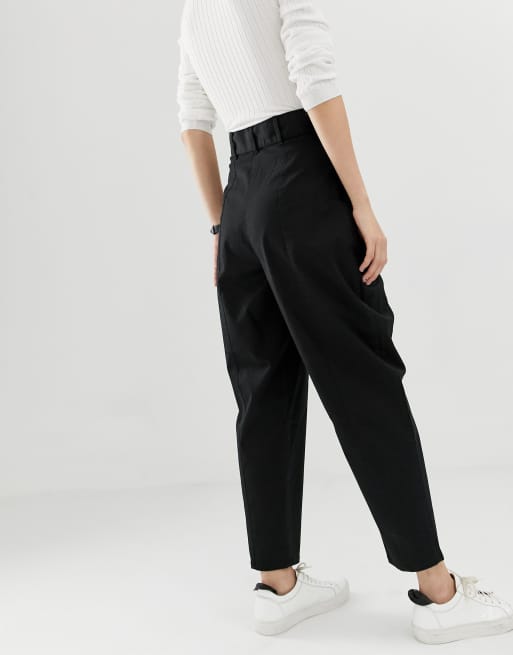 ASOS DESIGN belted peg trousers with tortoiseshell buckle