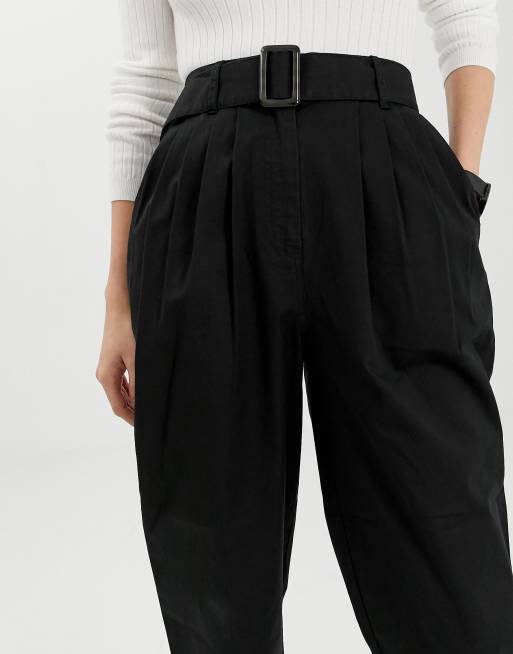 ASOS DESIGN belted peg trousers with tortoiseshell buckle, 3 of 4