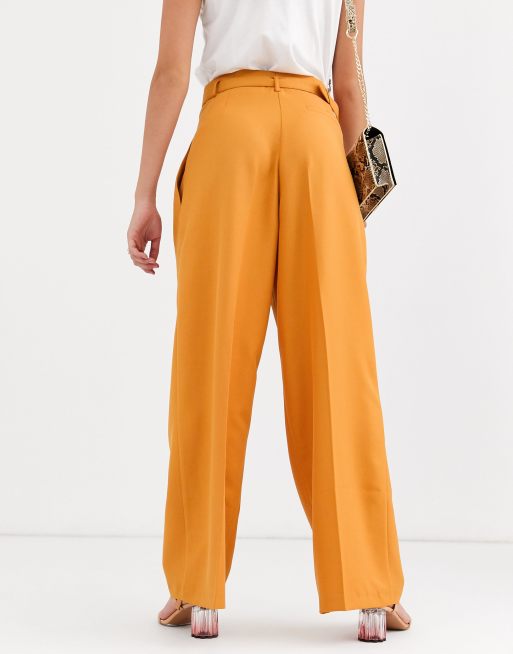 ASOS DESIGN belted pleat front wide leg pants