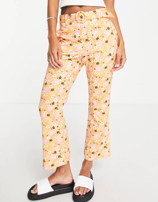 ASOS DESIGN belted printed cropped pants in multi floral