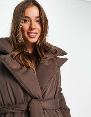 long brown puffa coat