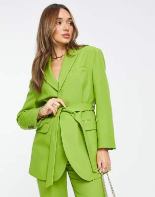 Asos Design Belted Suit Blazer In Green