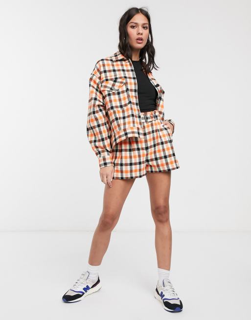 ASOS DESIGN belted suit shorts in orange check | ASOS