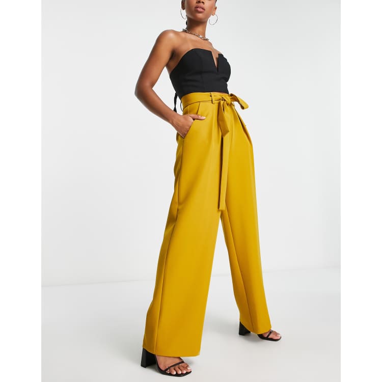 Straight to the Top Mustard Yellow Striped Belted Wide-Leg Pants