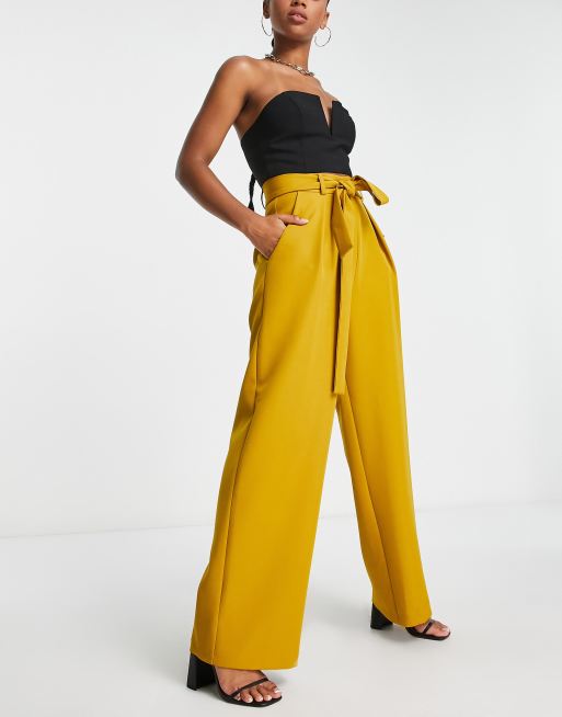 ASOS DESIGN belted wide leg pants in mustard