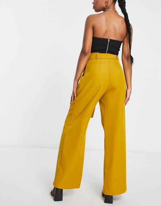 Talking Business Belted Wide Leg Pant 32 - Mustard