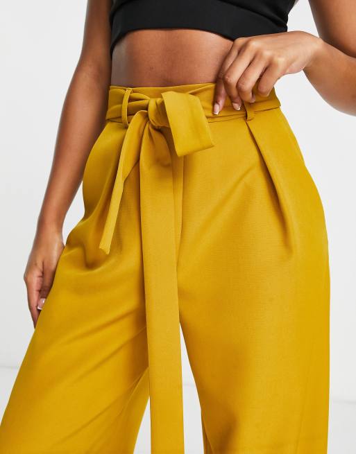 ASOS DESIGN belted wide leg pants in mustard