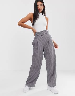 ASOS DESIGN belted wide leg trousers in pinstripe | ASOS