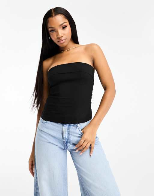 ASOS DESIGN bengaline bandeau corset top in black