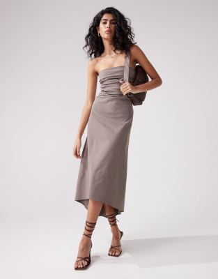 ASOS DESIGN bengaline bandeau knee length dress in taupe