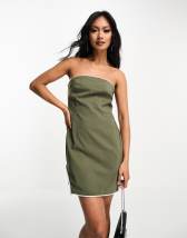 Mahali Bandeau Mesh Mini Dress in Khaki Olive