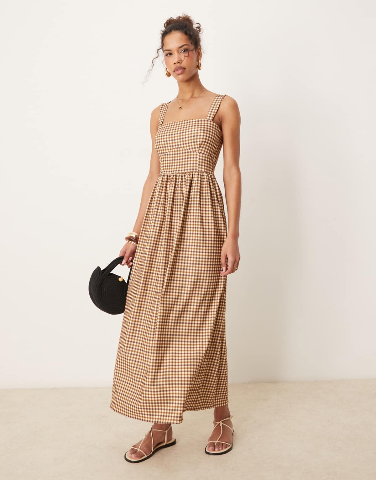 ASOS DESIGN bengaline cami midi dress in brown gingham