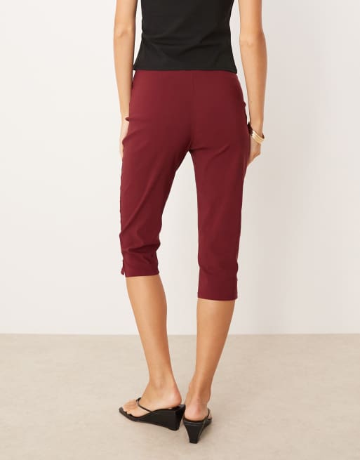 ASOS DESIGN bengaline capri pants with split at sides in burgundy