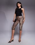 [ASOS DESIGN] ASOS DESIGN bengaline capri pants with split at sides in leopard print-Multi S Leopard print