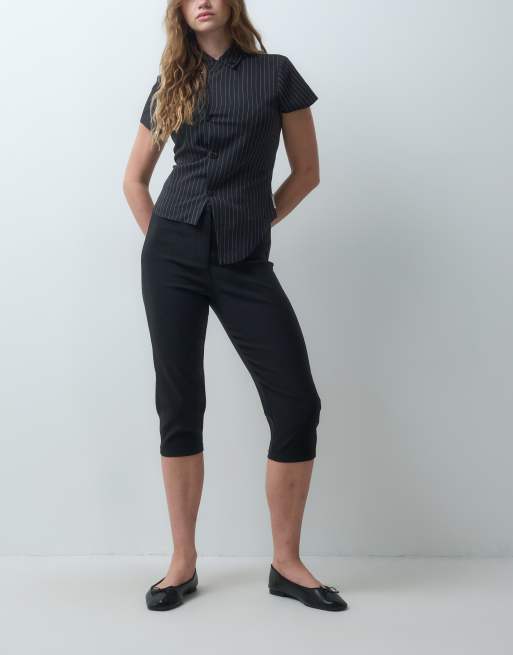 ASOS DESIGN bengaline capri trousers with side panel details in black, 2 of 5
