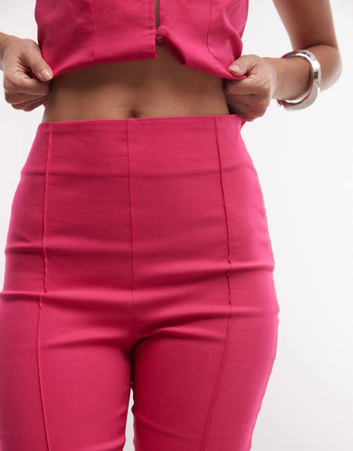 ASOS DESIGN bengaline capribroek met hoge taille en split aan de zijkant in roze, 3 van 5