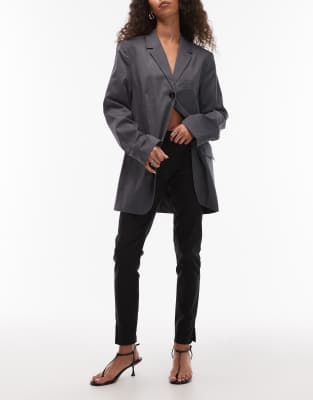 Asos Design Bengaline Cigarette Pants With Side Slit Detailing In Gray