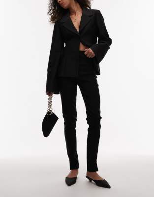 Asos Design Bengaline Cigarette Pants With Side Split Detail In Black