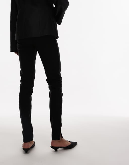 ASOS DESIGN bengaline cigarette trouser with side split detail in black, 3 of 5