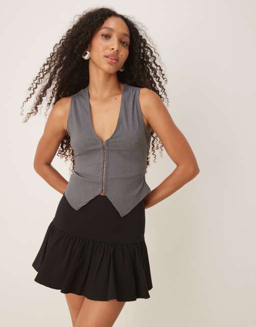 ASOS DESIGN bengaline co-ord corset detail waistcoat in grey marl