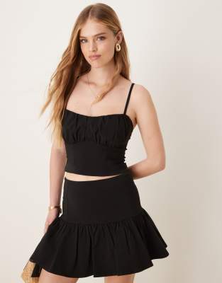Asos Design Bengaline Corset Cami Top With Ruched Bust Detail In Black