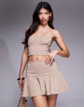 [ASOS DESIGN] ASOS DESIGN bengaline corset cami top with ruched bust detail in mocha (Part of a set)-Brown 12 Mocha