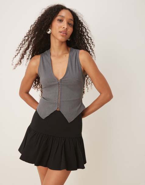 ASOS DESIGN bengaline corset detail vest in gray heather - part of a set - view 1