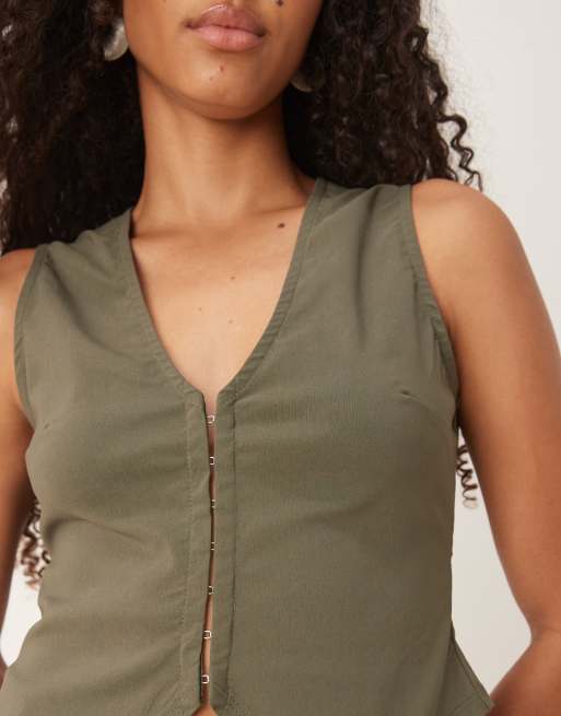 ASOS DESIGN bengaline corset detail waistcoat in green, 4 of 4