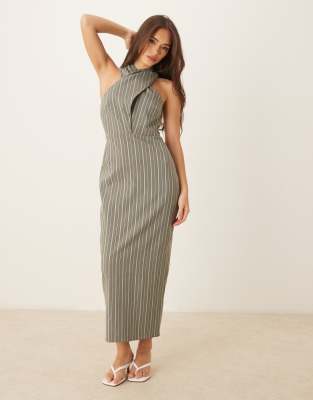 Asos Design Bengaline Cross Neck Midi Column Dress