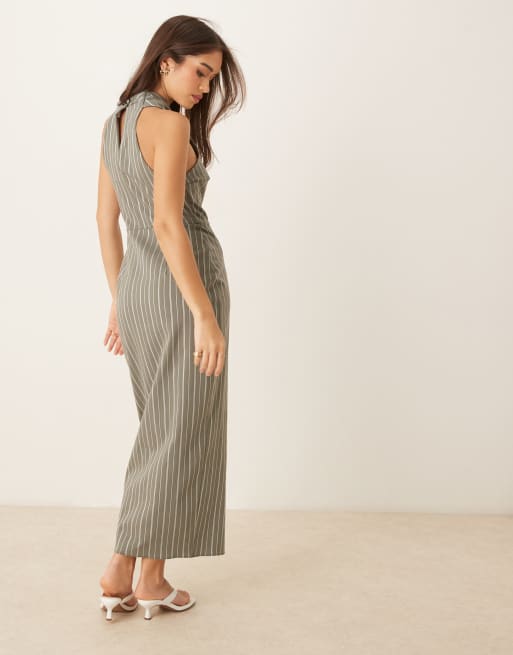 ASOS DESIGN bengaline cross neck midi column dress in stripe, 4 of 4