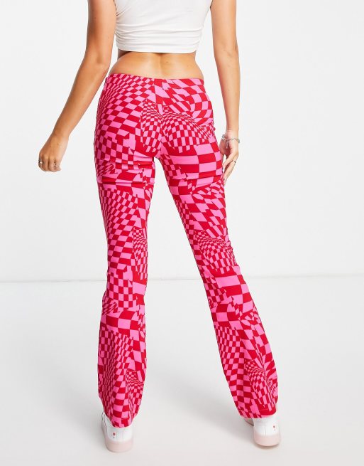 ASOS DESIGN bengaline flare pants in pink and red check