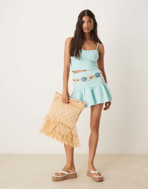 ASOS DESIGN bengaline flippy mini skirt in aqua blue - part of a set - view 1