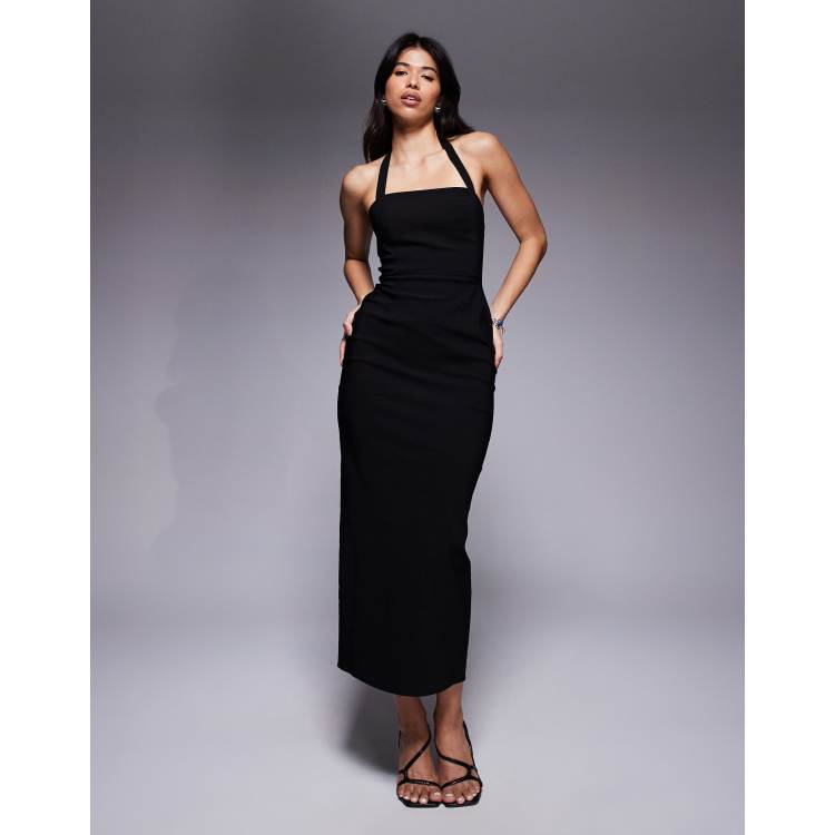 ASOS DESIGN bengaline halter pencil midi dress in black