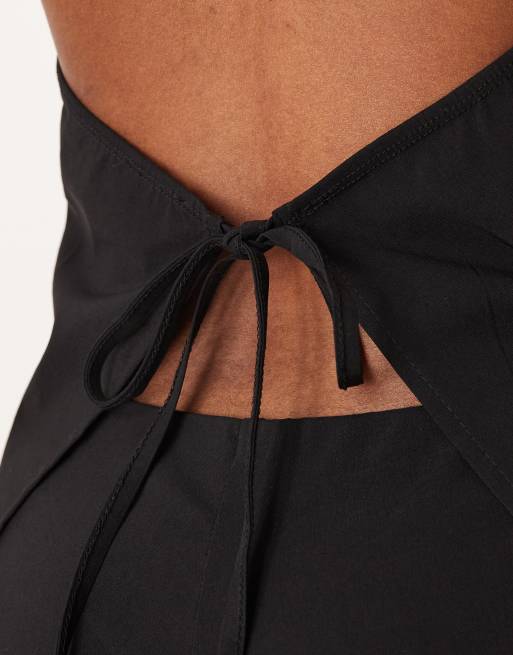 ASOS DESIGN bengaline halter top with tie back detail in black - part of a set, 4 of 4