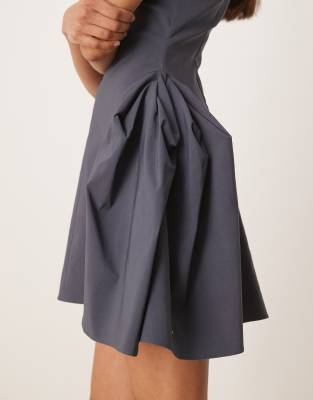 ASOS DESIGN bengaline high neck pleated hip details mini dress in charcoal