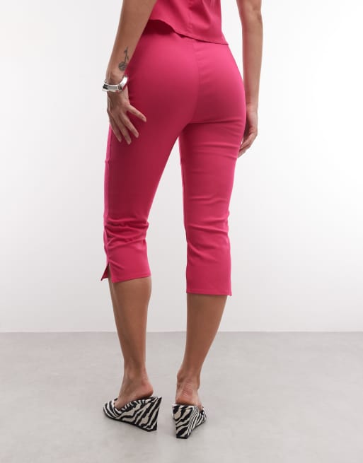 ASOS DESIGN bengaline High-Waist-Caprihose mit seitlichem Schlitz in Pink, 5 von 5