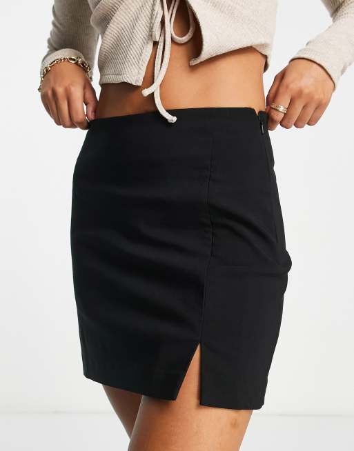 ASOS DESIGN bengaline micro mini skirt with slit detail in black