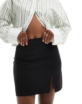 Shop Asos Design Bengaline Mini Skirt With Split Detail In Black