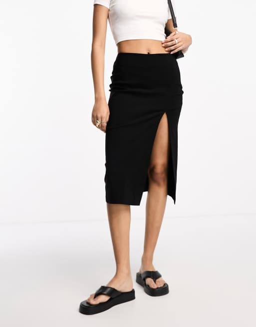 ASOS DESIGN bengaline midi skirt with split detail in black